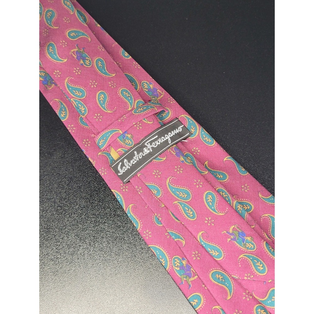 Salvatore Ferragamo Necktie Pink Paisley Pattern Silk Fair Condition